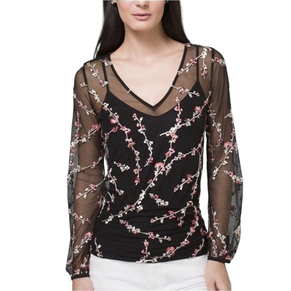 WHBM Embroidered Floral Sheer Top Size Medium - Picture 1 of 5
